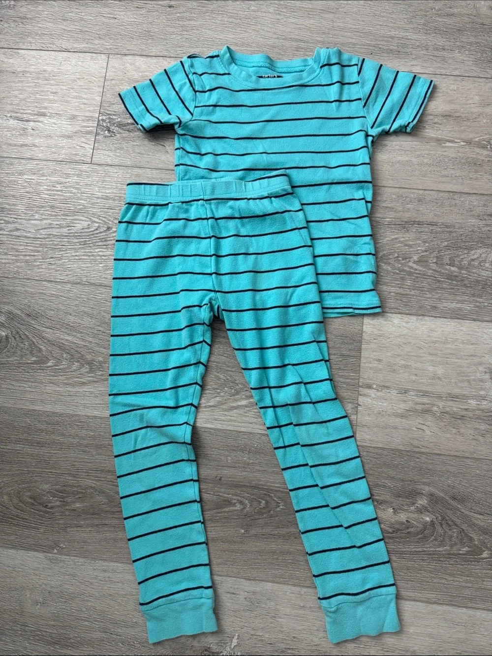 EUC Carter's Teal Stripe & Seafoam Shark Pajama Short Sleeve & Pants Sets Size 6